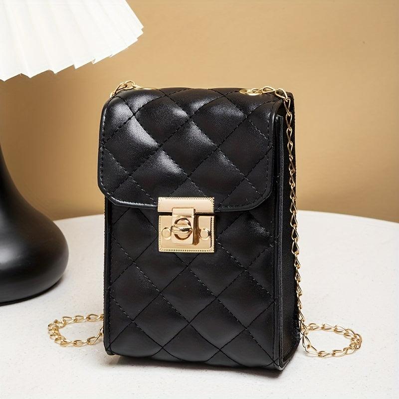 Quilted Chain Crossbody Bag PU Leather Textured Cell Phone Bag