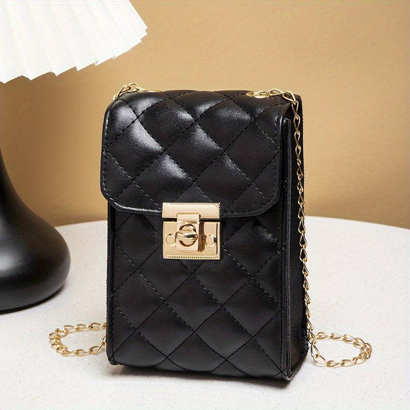 Quilted Chain Crossbody Bag PU Leather Textured Cell Phone Bag