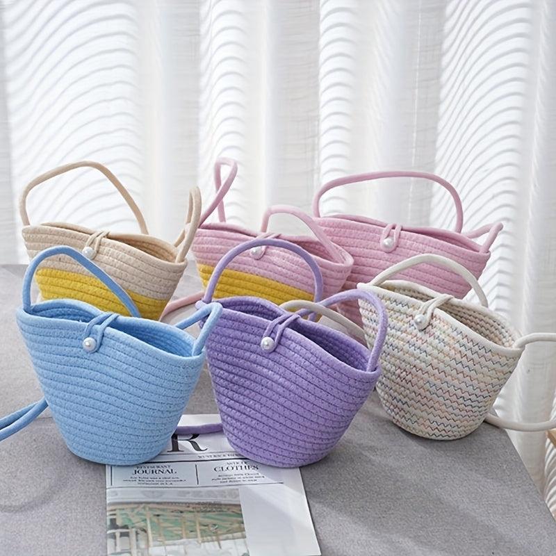 Versatile Woven Solid Shoulder Bucket Bag