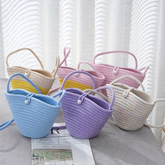 Versatile Woven Solid Shoulder Bucket Bag