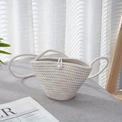 Versatile Woven Solid Shoulder Bucket Bag