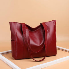 Solid Durable Shoulder Bag PU Leather Zipper Handbag