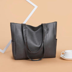 Solid Durable Shoulder Bag PU Leather Zipper Handbag