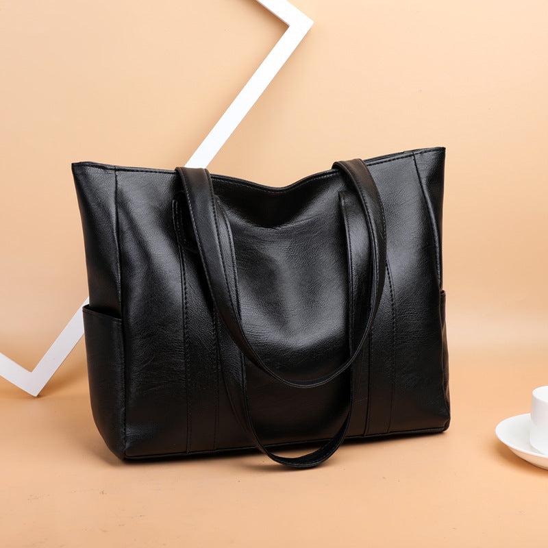 Solid Durable Shoulder Bag PU Leather Zipper Handbag