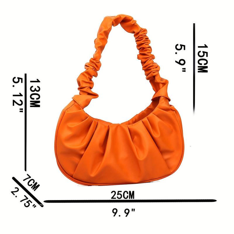Stylish Pleated Underarm Bag PU Crescent Handbag