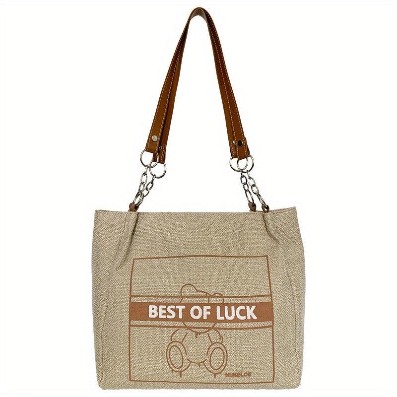 Bear Graffiti Print Tote Bag Canvas Shoulder Bag Large Capacity