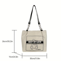 Bear Graffiti Print Tote Bag Canvas Shoulder Bag Large Capacity