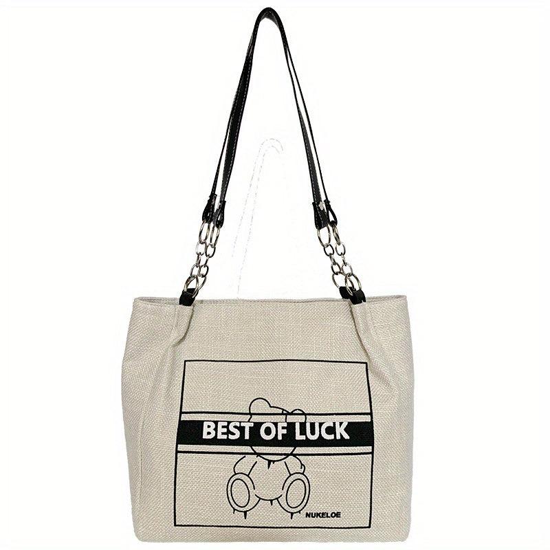 Bear Graffiti Print Tote Bag Canvas Shoulder Bag Large Capacity