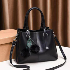 Women's Crossbody Bag with Stitch Detail and Pompom Decor