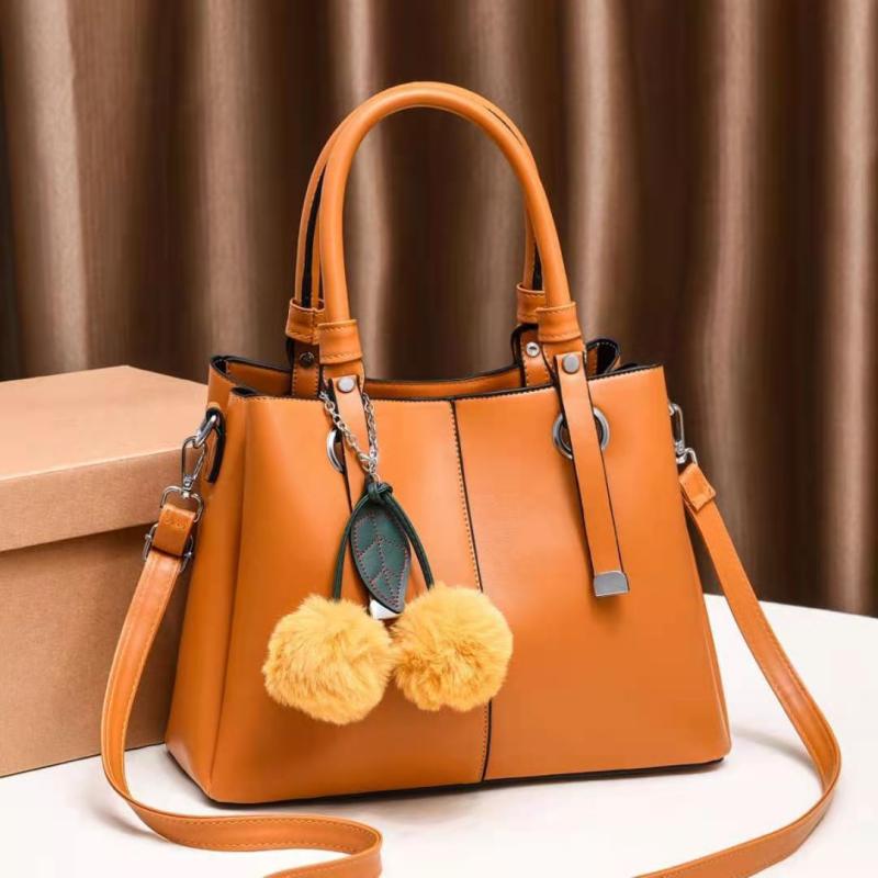 Women's Crossbody Bag with Stitch Detail and Pompom Decor