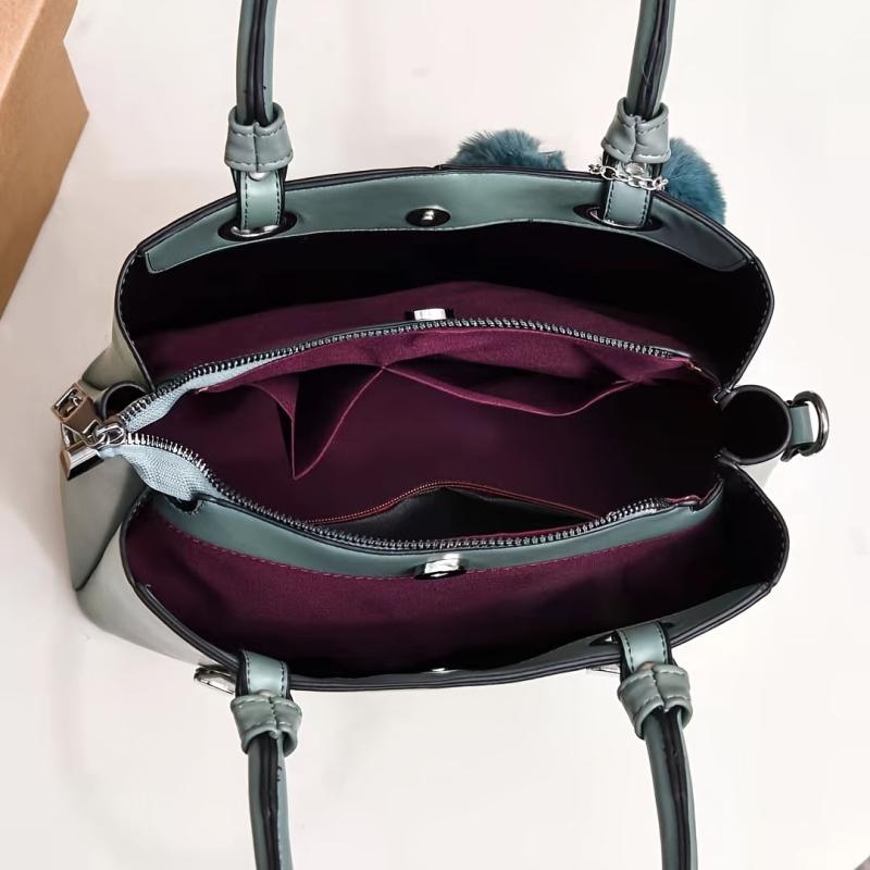 Women's Crossbody Bag with Stitch Detail and Pompom Decor