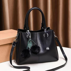 Women's Crossbody Bag with Stitch Detail and Pompom Decor