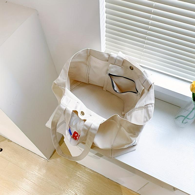 Colorful Letter Print Canvas Bag Large Capacity Lightweight Shoulder Bag