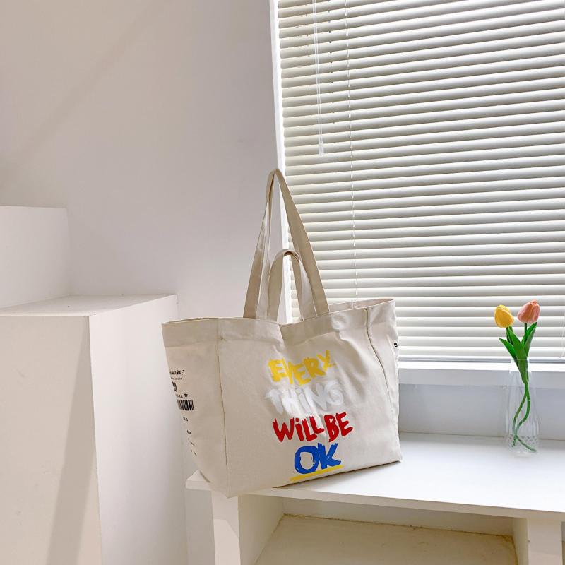 Colorful Letter Print Canvas Bag Large Capacity Lightweight Shoulder Bag