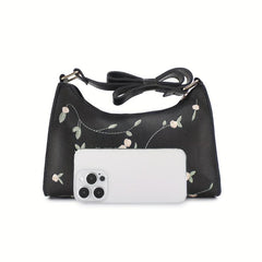 Floral Embroidery Baguette Bag PU Leather Handbag