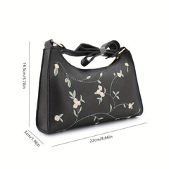 Floral Embroidery Baguette Bag PU Leather Handbag