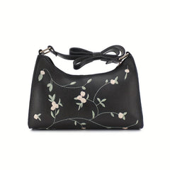 Floral Embroidery Baguette Bag PU Leather Handbag
