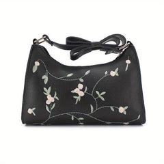 Floral Embroidery Baguette Bag PU Leather Handbag