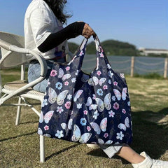 Flower Print Foldable Shopping Bag with Large Capacity