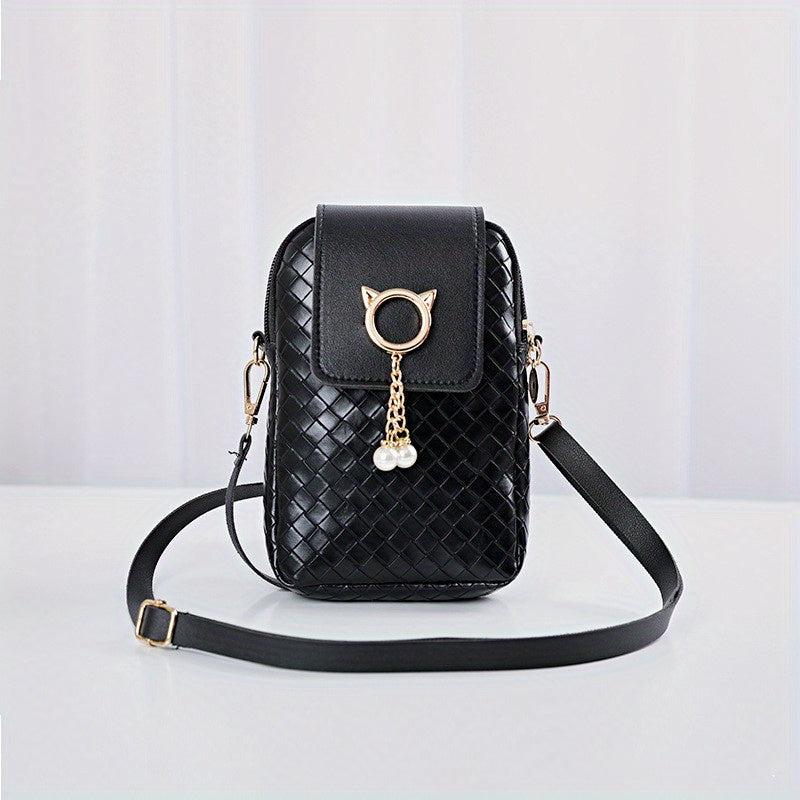 Minimalist Braided Shoulder Bag Zipper Phone Coin Purse