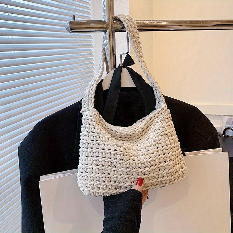 Women's Minimalist Knitted Tote Bag for Summer Beach Vacation