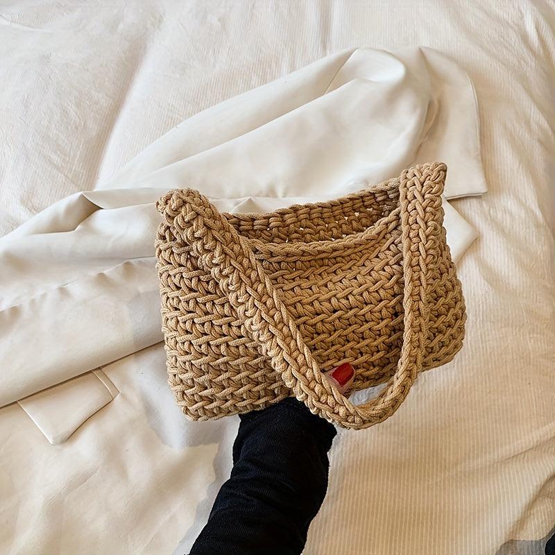 Women's Minimalist Knitted Tote Bag for Summer Beach Vacation
