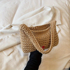 Women's Minimalist Knitted Tote Bag for Summer Beach Vacation