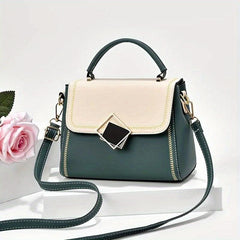 Portable Top Handle Shoulder Bag PU Leather Square Flap Handbag
