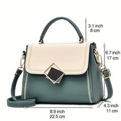 Portable Top Handle Shoulder Bag PU Leather Square Flap Handbag
