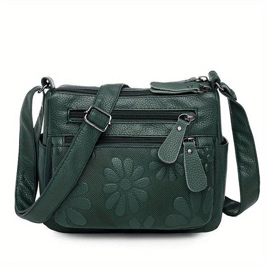 Flower Pattern Crossbody Bag Zipper Purse Women's Shoulder Bag