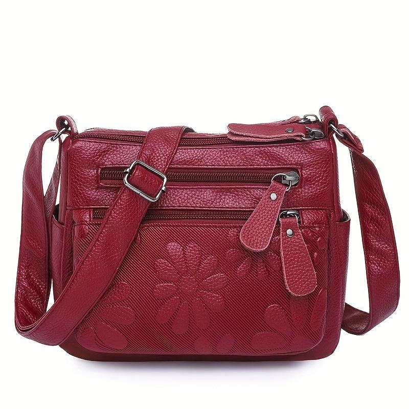 Flower Pattern Crossbody Bag Zipper Purse Women's Shoulder Bag