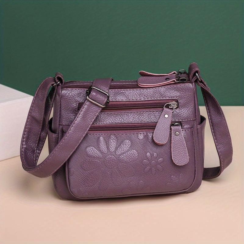 Flower Pattern Crossbody Bag Zipper Purse Women's Shoulder Bag