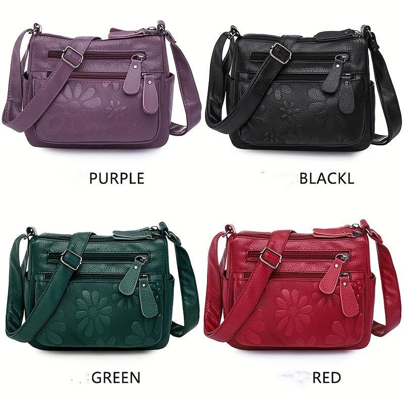 Flower Pattern Crossbody Bag Zipper Purse Women's Shoulder Bag