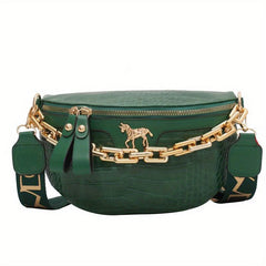 Crocodile Embossed Fanny Pack Chain Crossbody Bag Women's PU Leather Waist Purse