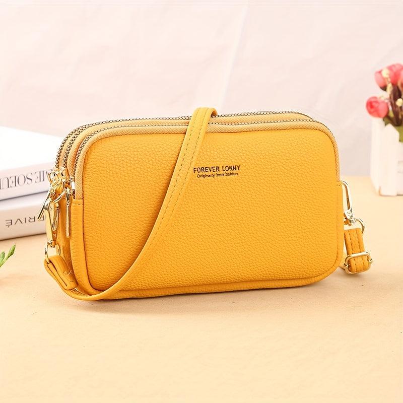 Solid Square Crossbody Bag Zipper Women's Purse