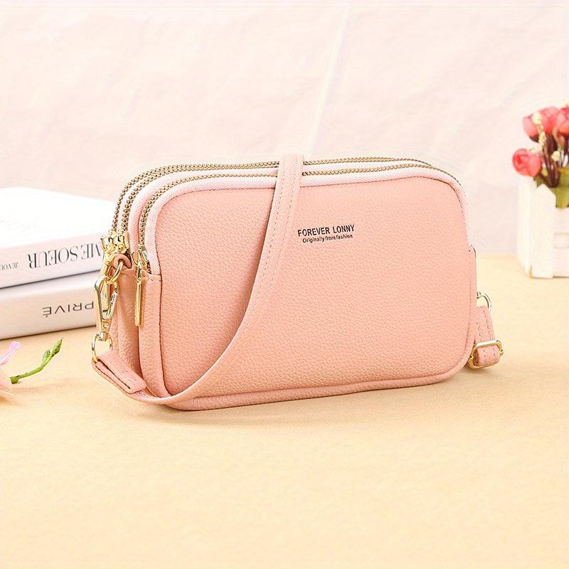 Solid Square Crossbody Bag Zipper Women's Purse