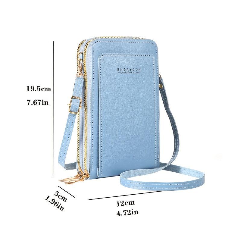 Touch Screen Phone Bag Double Zipper Crossbody Faux Leather Purse