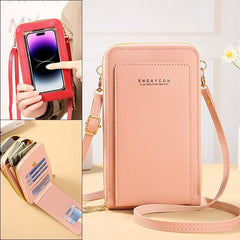 Touch Screen Phone Bag Double Zipper Crossbody Faux Leather Purse