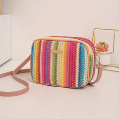 Colorful Straw Square Bag All Match Zipper Crossbody Bag Women's Niche Purse