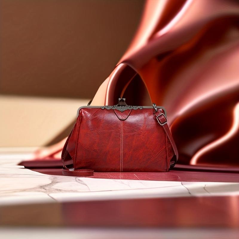 Kiss Lock Retro Crossbody Bag Frame Bag PU Leather Shoulder Bag