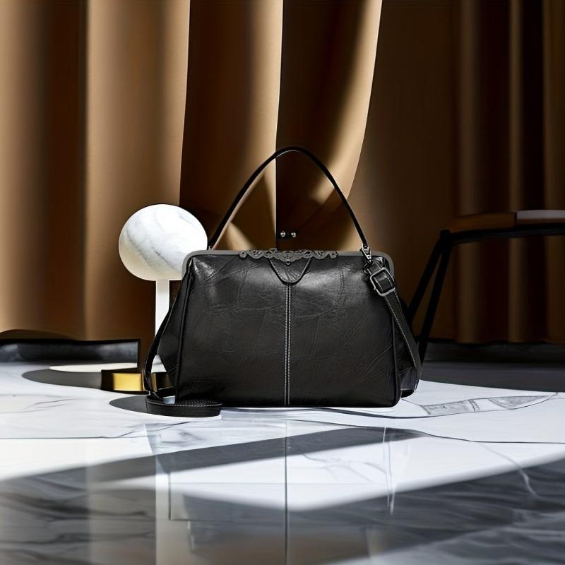 Kiss Lock Retro Crossbody Bag Frame Bag PU Leather Shoulder Bag