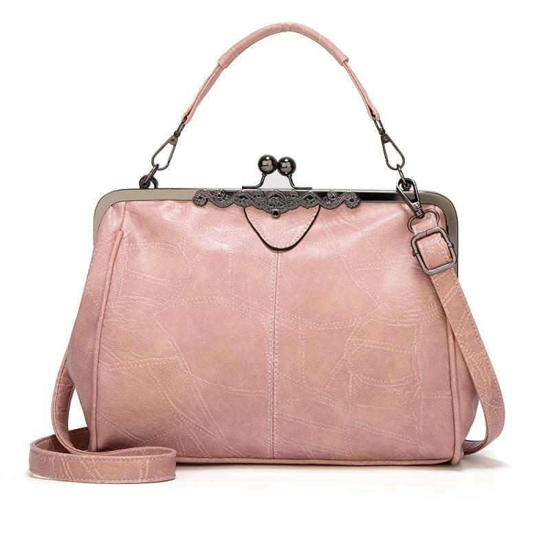 Kiss Lock Retro Crossbody Bag Frame Bag PU Leather Shoulder Bag