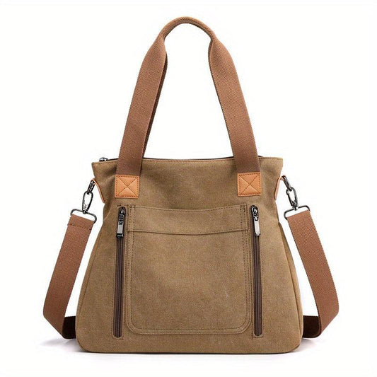 Solid Canvas Tote Bag Large Capacity Crossbody Bag Portable Travel Shoulder Bag