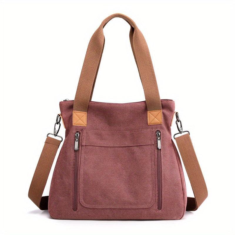 Solid Canvas Tote Bag Large Capacity Crossbody Bag Portable Travel Shoulder Bag