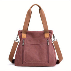 Solid Canvas Tote Bag Large Capacity Crossbody Bag Portable Travel Shoulder Bag