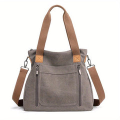 Solid Canvas Tote Bag Large Capacity Crossbody Bag Portable Travel Shoulder Bag