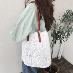 Hollowed Out Flower Canvas Tote Bag Lightweight Shoulder Bag