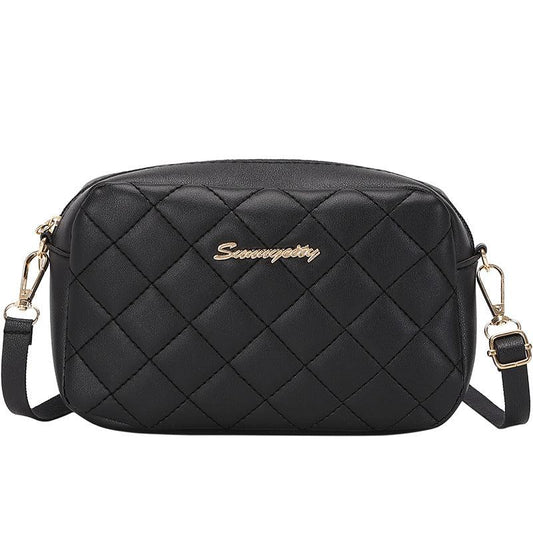 Argyle Quilted Shoulder Bag Metal Letter Decor Crossbody Purse