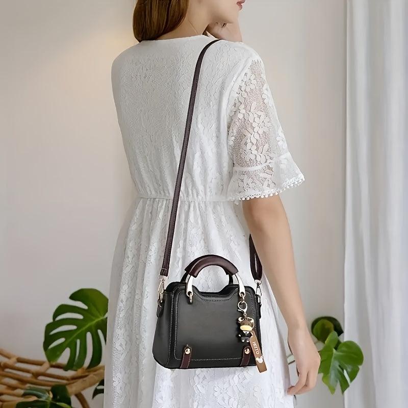 Portable Top Handle Handbag PU Leather Versatile Shoulder Bag Detachable Strap
