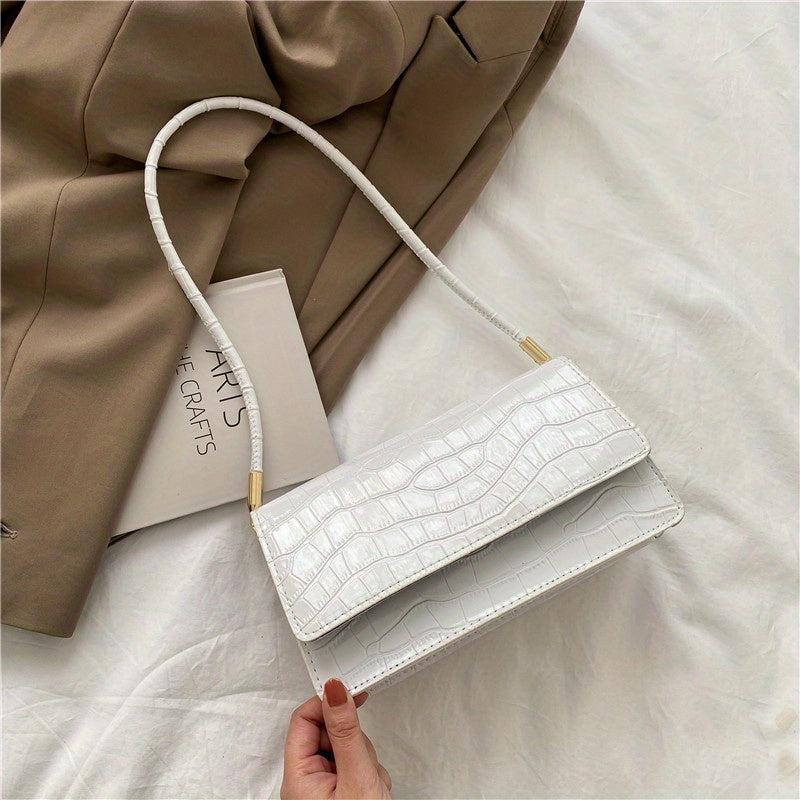Crocodile Print Flap Shoulder Bag PU Leather Purse Solid Casual Crossbody Bag